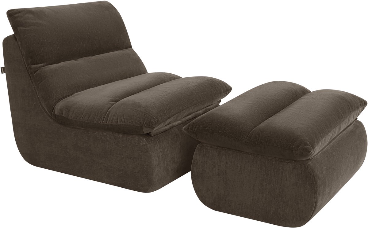 Fauteuil Marley met Hocker Chenille Bruin