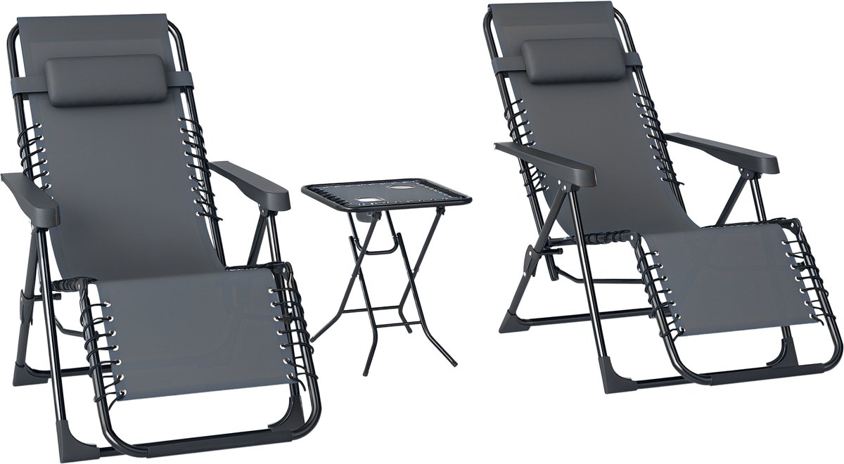 Outsunny zero-gravity chair set - metaal/meshstof - grijs