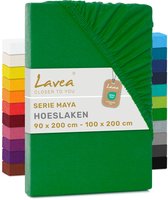 Lavea® Hoeslaken 90x200cm - 100x200cm 100% Katoen, Zacht en Ademend – Geschikt voor Matrassen tot 20 cm – Jersey met Elastiek Rondom – Bosgroen