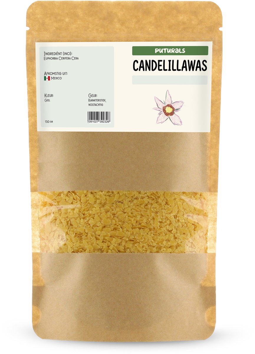 Puturals Candelillawas 100% Plantaardig - 150gr - Puur en Vegan - Alternatief voor Bijenwas - Candelillawas voor DIY Crèmes en Balsems