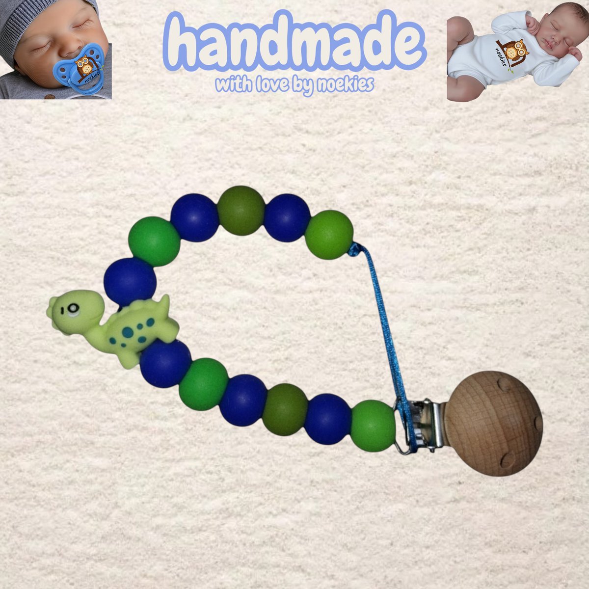 noekies speenkoord dino stippel blauw groen Kraamcadeau - Speenketting - Babycadeau - Babyshower nr 25