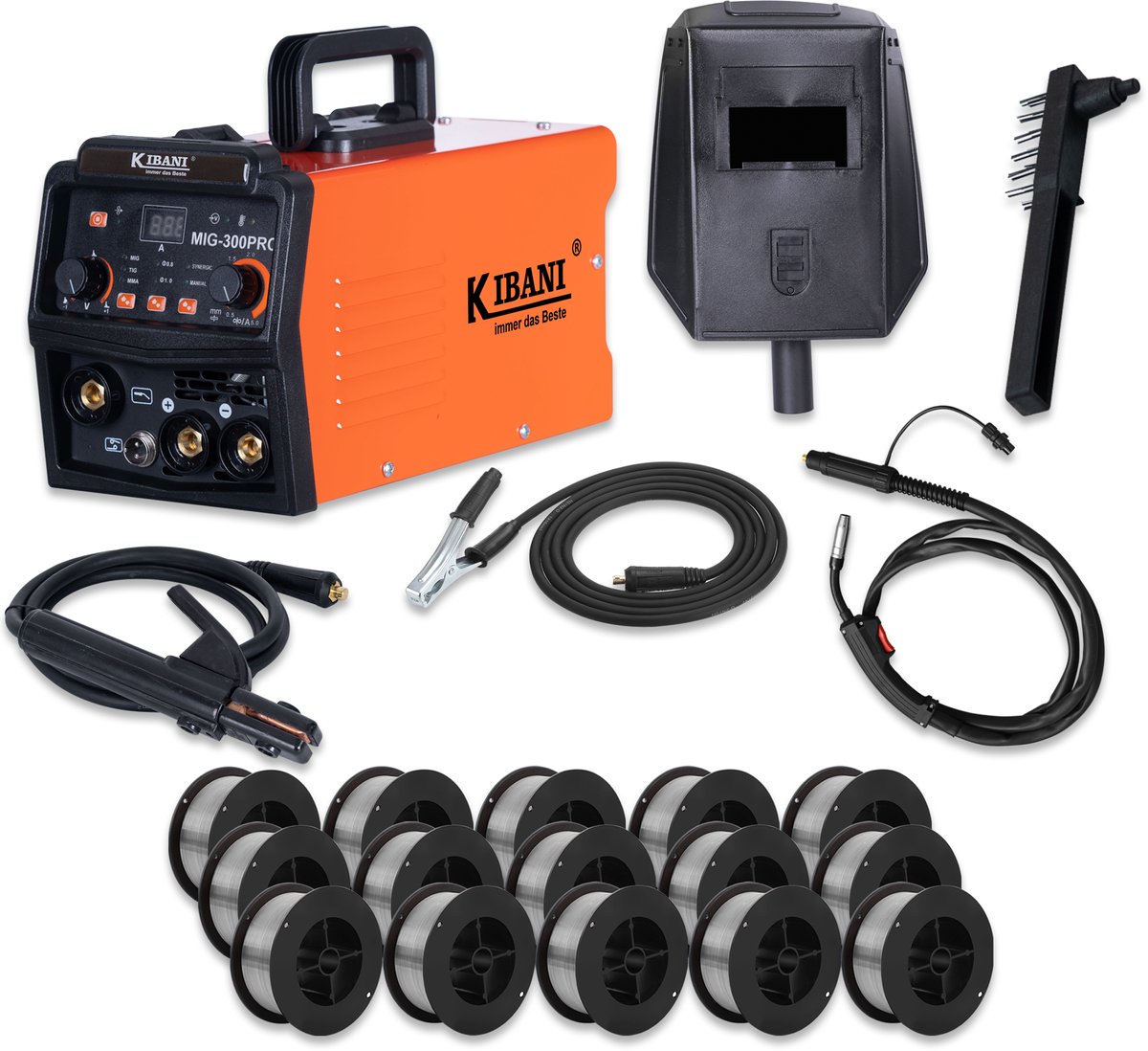 Kibani Lasapparaat MIG-300PRO - Incl. 15 Rollen Lasdraad - IGBT-Inverter-Technologie - Semi-Automatische Omvormer - Lasapparaat Elektrisch - MIG - MMA - TIG