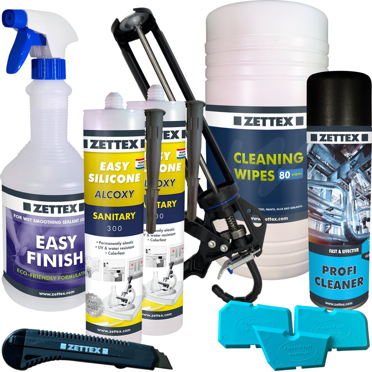 Zettex Easy Siliconenkit S - Sanitairkit voor Badkamer & Keuken - Schimmelbestendig & Elastisch - 310ml - Wit - Voordeelbundel