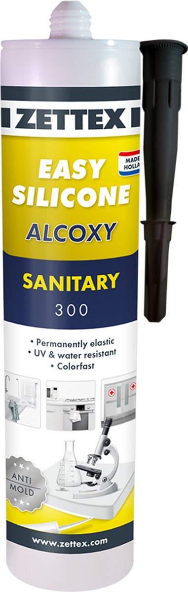 Zettex Easy Siliconenkit S - Sanitairkit voor Badkamer & Keuken - Schimmelbestendig & Elastisch - 310ml - Zwart