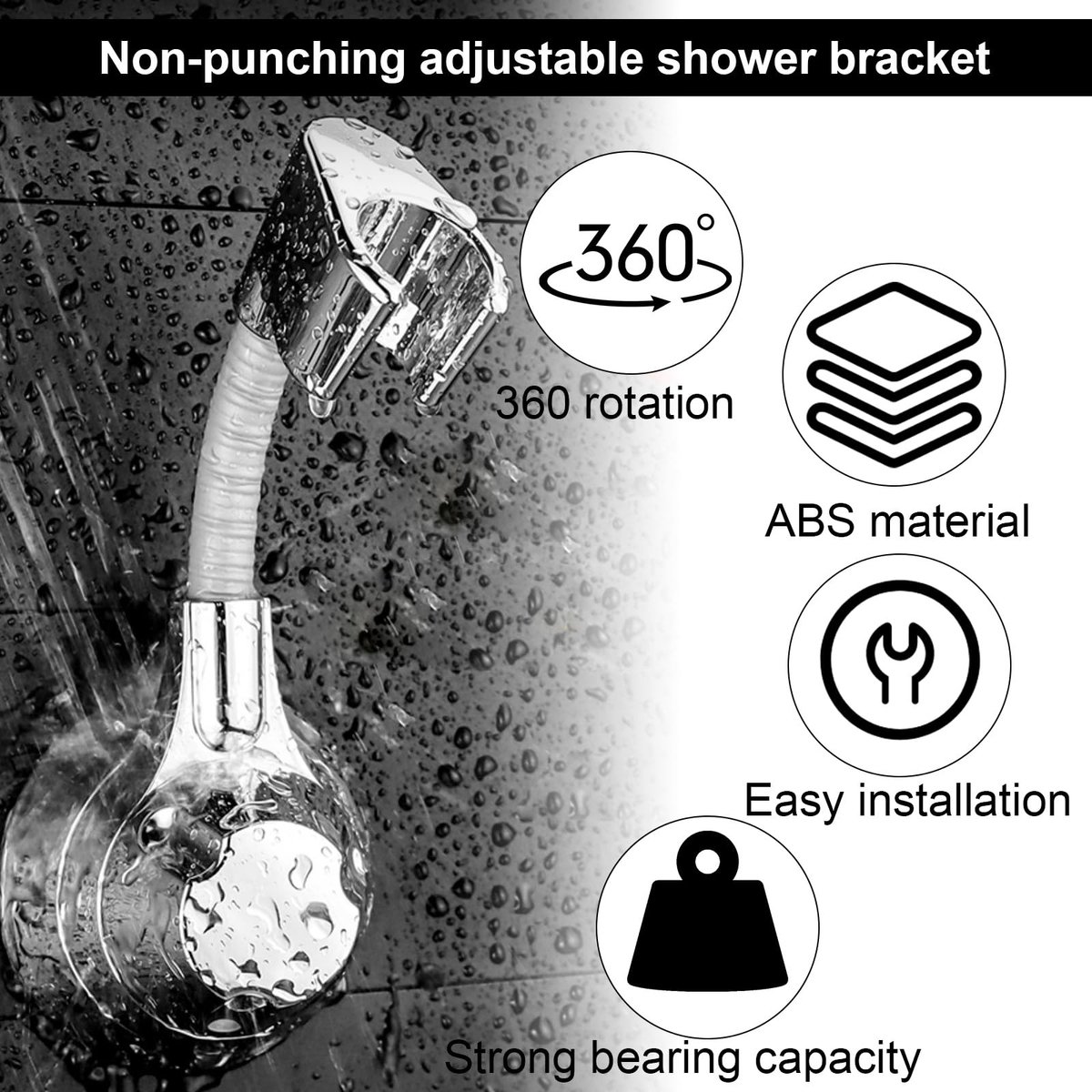 Dailygoods- Douchekophouder 360° Verstelbaar - Douchehouder Zonder Boren - Waterdicht - Antislip - Maximaal 5 kg Draagvermogen - Duurzaam ABS kunststof