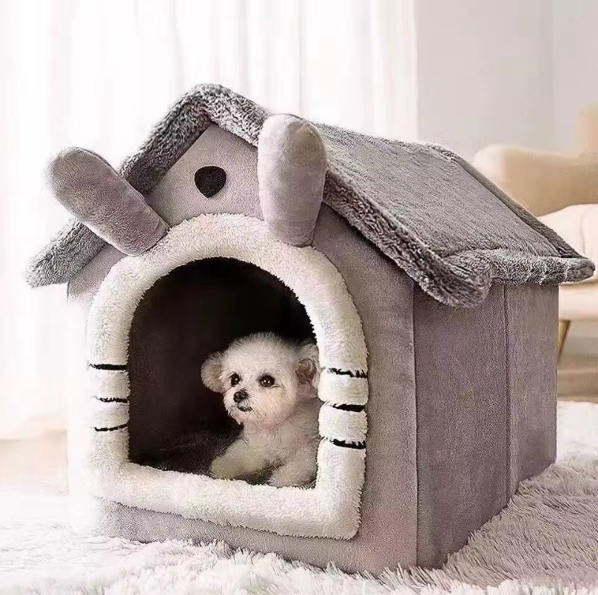 Hondenhuis in het hele seizoen - Afneembaar wasbaar huisdierbed voor kleine honden Teddy Winter Warm kattenhondenhuis