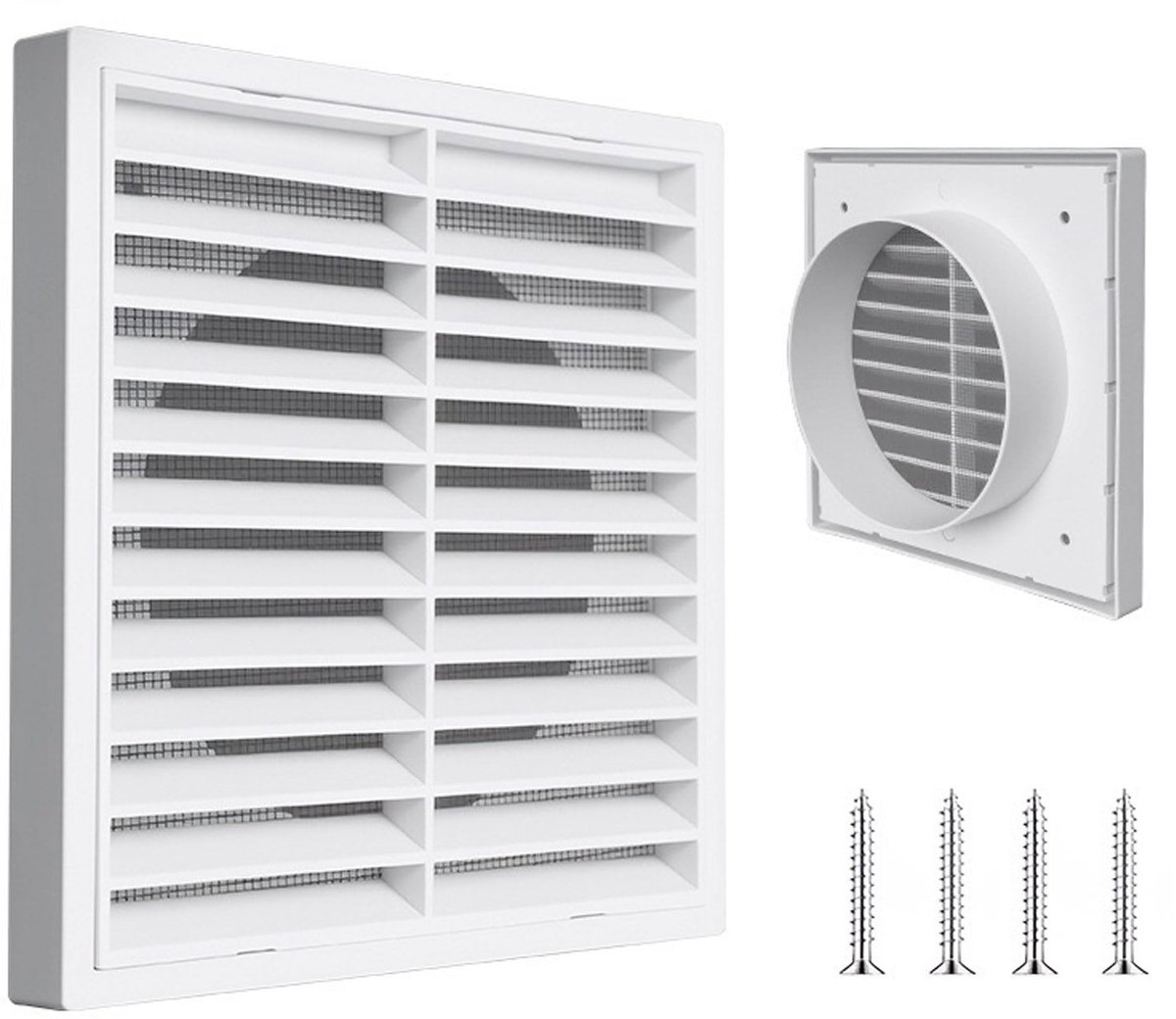 Dailygoods- Ventilatierooster met muggennet - Ventilatierooster wit - Insectenbescherming - Robuust en corrosiebestendig - 14 x 14 cm - Eenvoudig te installeren - Luchtrooster