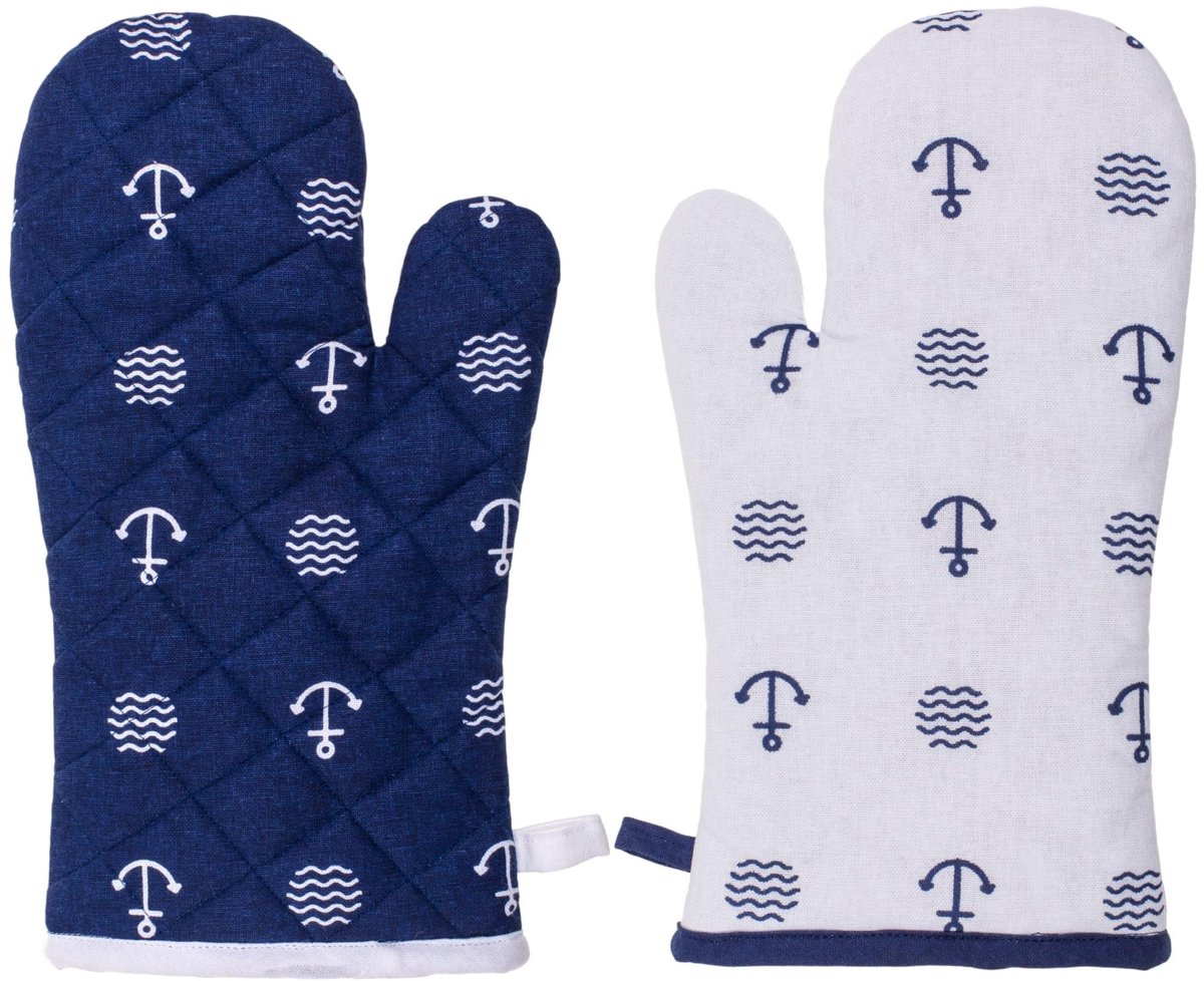 Dailygoods- Pannenlappen Hittebestendig - Ovenhandschoenen - Wasbaar - Set van 2 - 18 x 32 cm - Modern Maritim - Ovenwanten