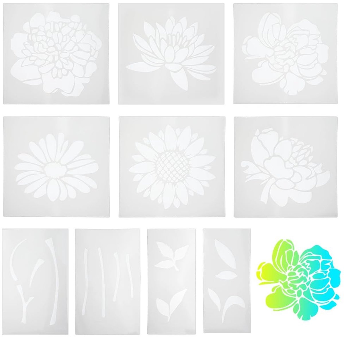 Dailygoods - Set van 10 Bloemenmal Sjablonen voor Creatief Schilderen