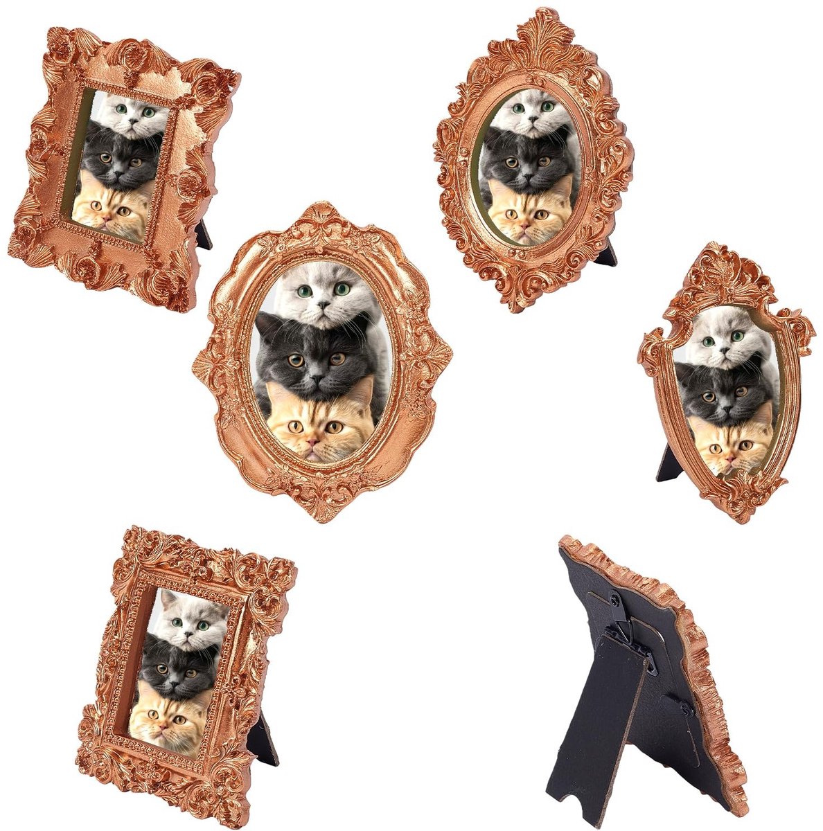 Dailygoods- Fotolijst Mini - 5 Stuks - Gouden Antieke Ovale/Rechthoekige Fotolijsten - Tafelframes - Kunsthars - Bruiloftsdecoraties - Tafelfotolijst