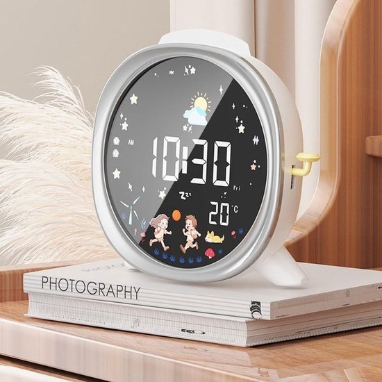 Digitale wekker - LED klok - Slaapkamer organiseren - Zonsopgang simulatie - 15 x 15 cm - Zilver — afbeelding 4