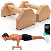 Hulser Houten Parallettes - 10 cm hoog - Push-up bar - Met digitale startgids - Grips - Steun - Opdruksteunen - Dip bars - Opdrukken - Calisthenics - Turnen en Gymnastiek