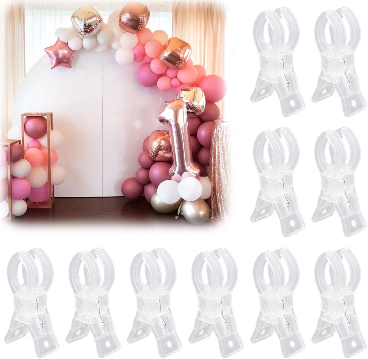 Dailygoods- Ballonboogklemmen 10 Stuks - Transparante Veerklemmen - Stevige Clips - ABS Materiaal - 9x2,5 cm - Geschikt voor Decoratie - Ballonclips