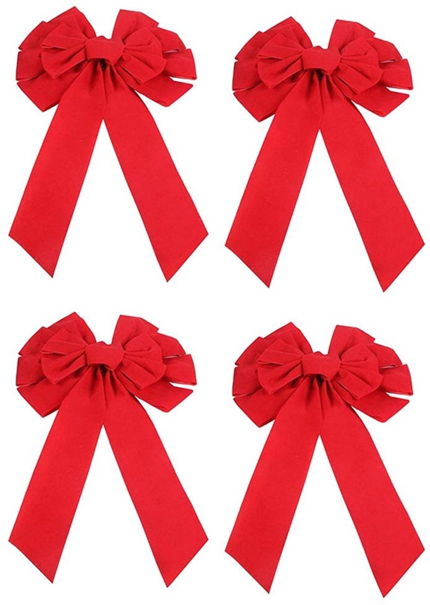 Dailygoods - Set van 4 Rode Fluwelen Kerst Strikken voor Decoratie