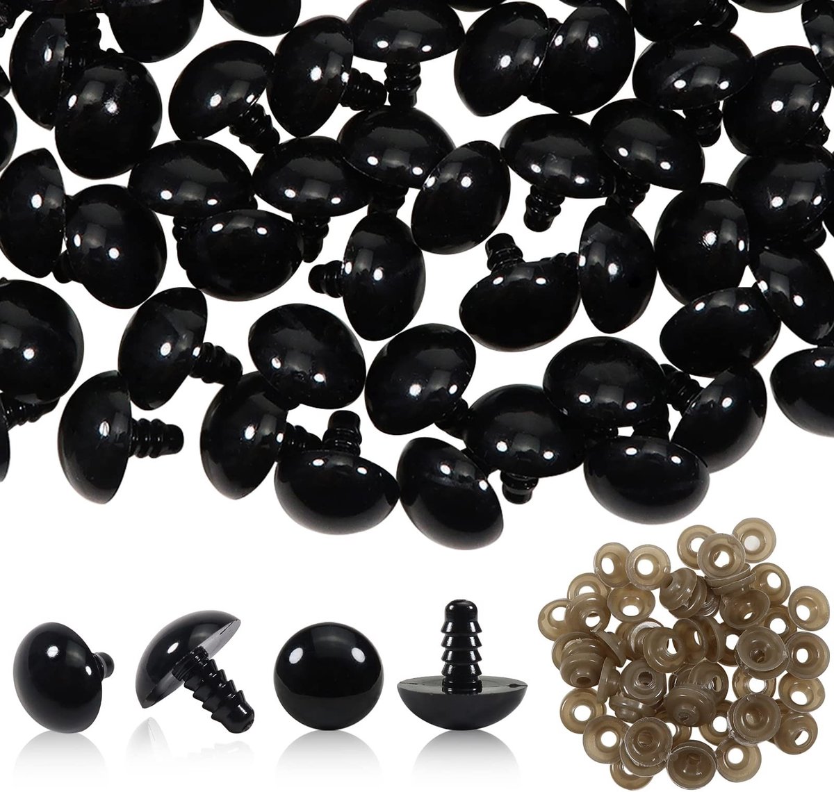 Dailygoods- Poppenogen 50 Stuks - Veiligheidsogen 16 mm - Kunststof Ogen - Sluitringen - Vulling voor Knuffels - Veiligheidsneusjes