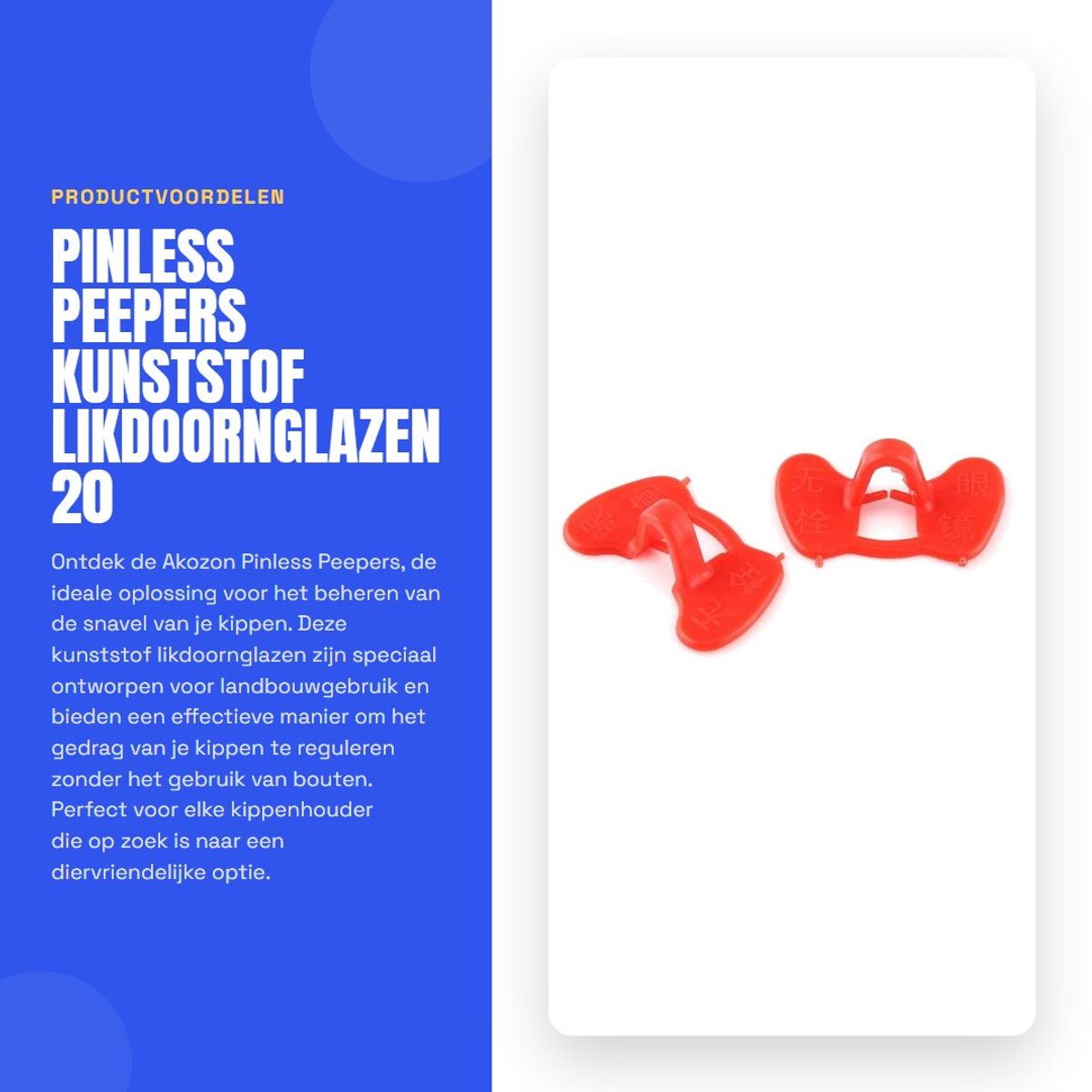 Dailygoods- Likdoornglazen - Kunststof - 20 Stuks - Anti-inslagbril - Kippen - Verbeterde eiproductie - Afmetingen 43 x 27 mm - Kippenbril