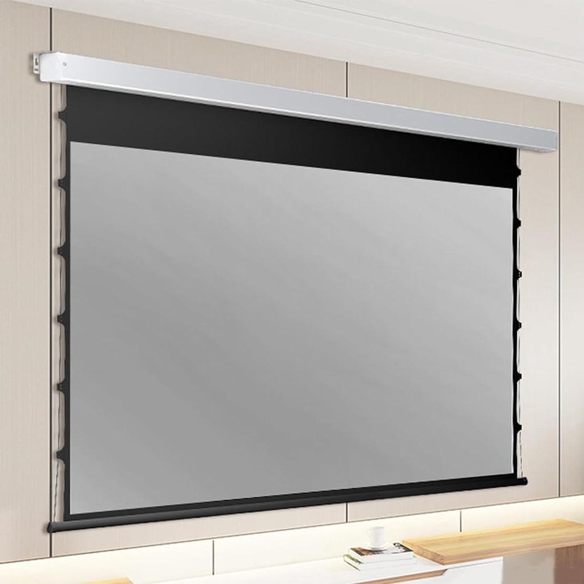 Projectiescherm Elektrisch - Motorisch Scherm - Thuisbioscoop Ervaring - Stil Laag Geluidsniveau - 16:9 Aspect Ratio - Wit