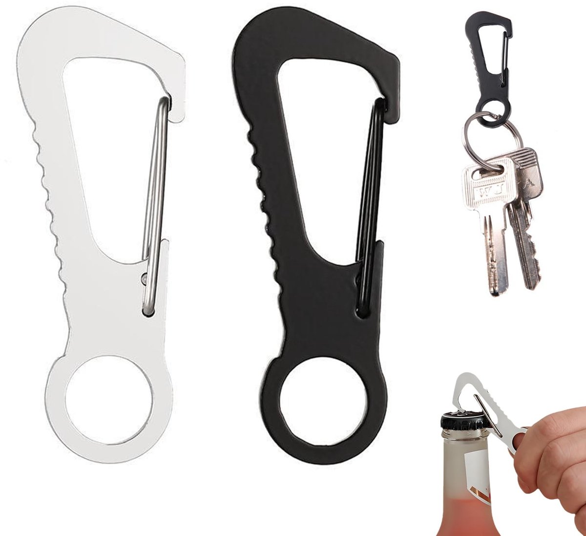 Dailygoods- Karabijnhaak Mini - Sleutelhanger/Flesopener - Roestvrij Staal - 2 Stuks - Waterdicht - Multifunctioneel - Voor Rugzak/Hondenriem