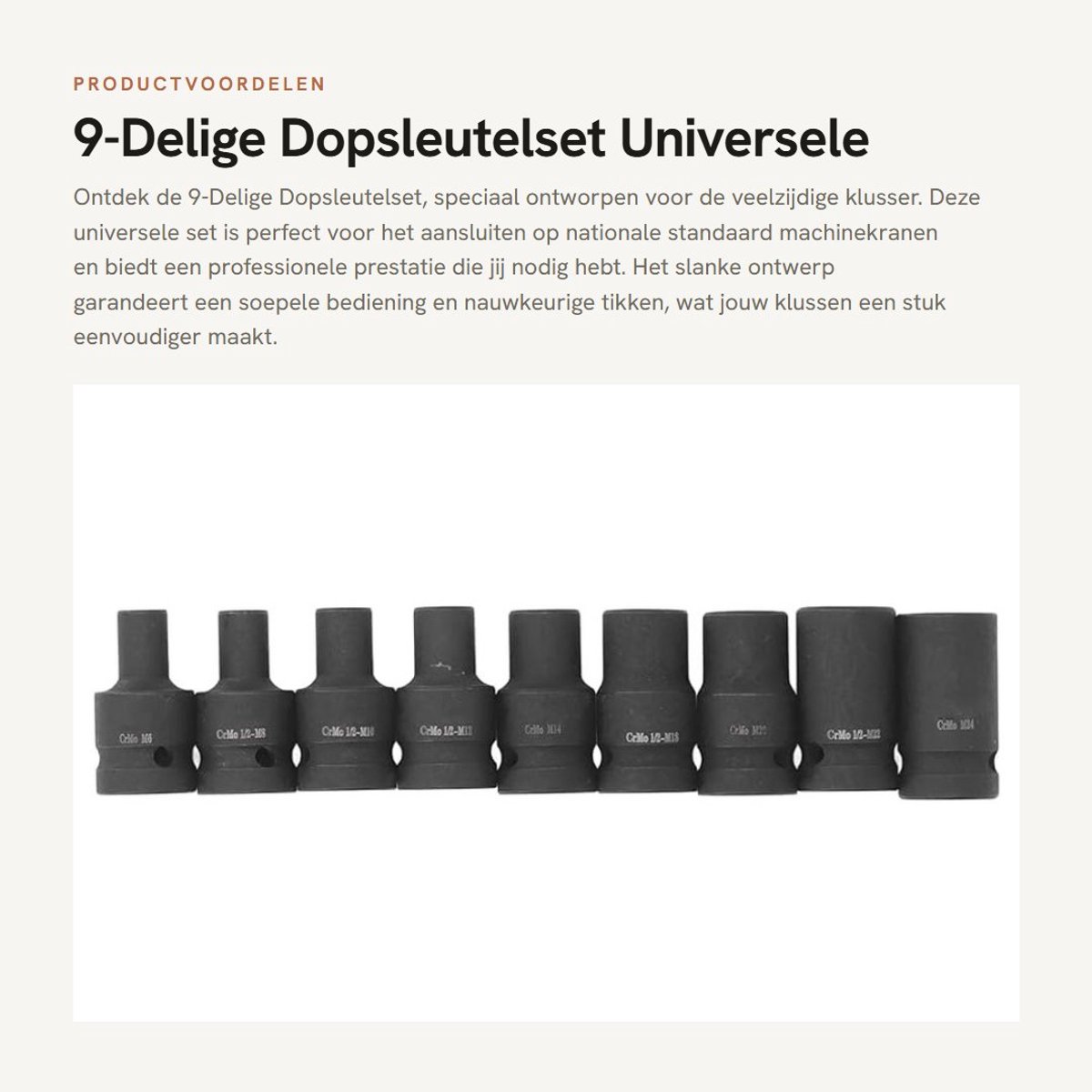 Dailygoods - 9-Delige Dopsleutelset - Universele Dopsleutelset M6-M24 - Professionele prestaties - Slank ontwerp - Ideaal voor klussen - Perfect voor...