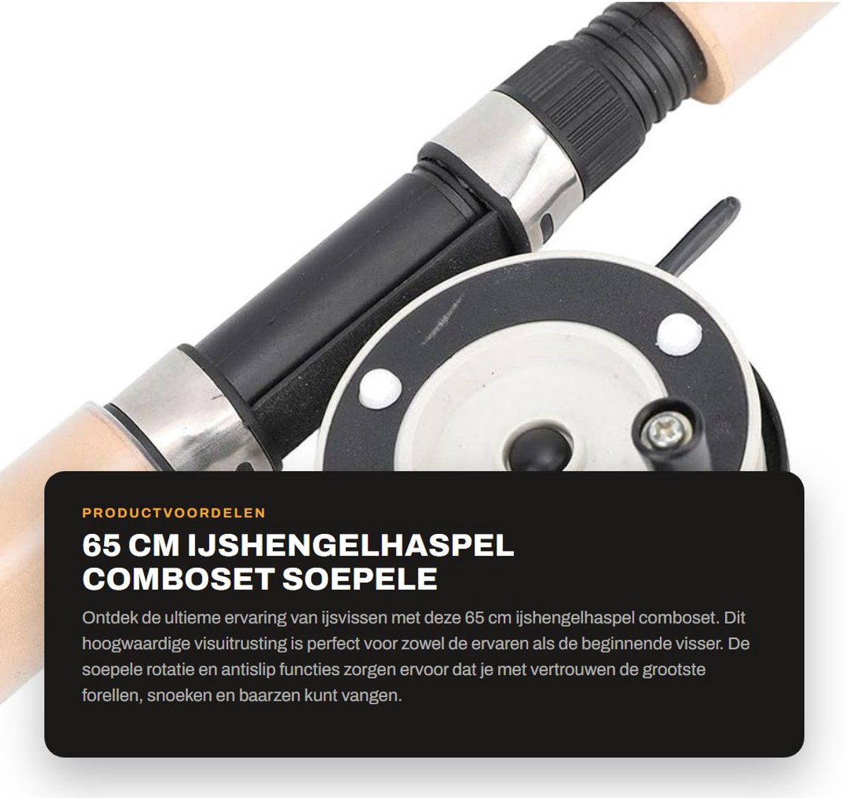 Dailygoods- IJshengelhaspel 65 cm - Soepele Rotatie - Antislip - IJsviscombo's - Betrouwbare Set - IJsvisuitrusting - Ijsvisset