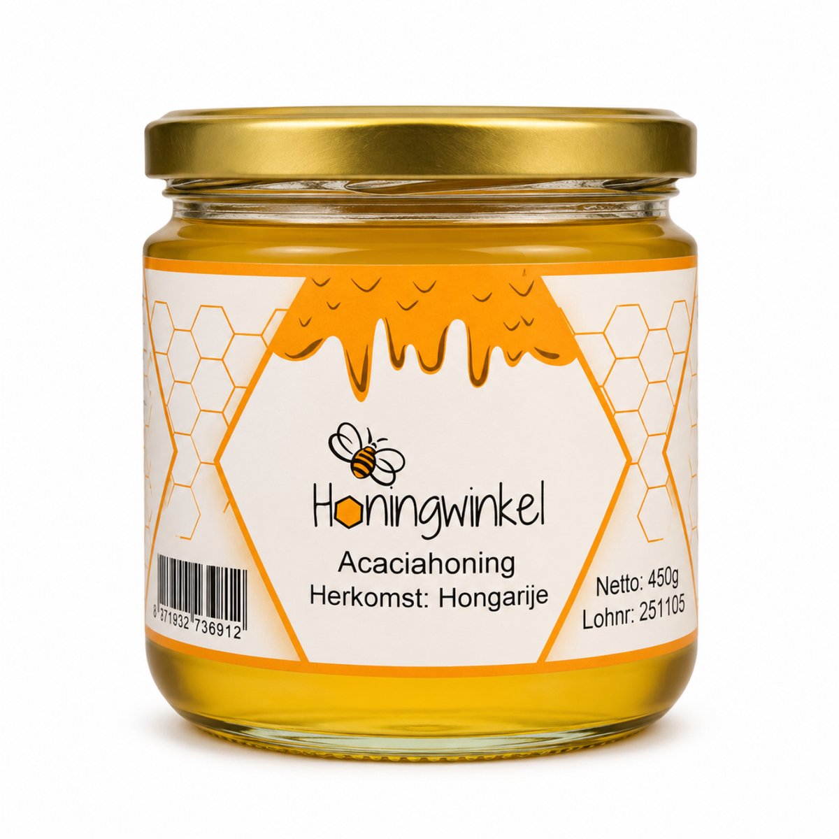 Acaciahoning 450g Hongarije Honingwinkel (vloeibaar)