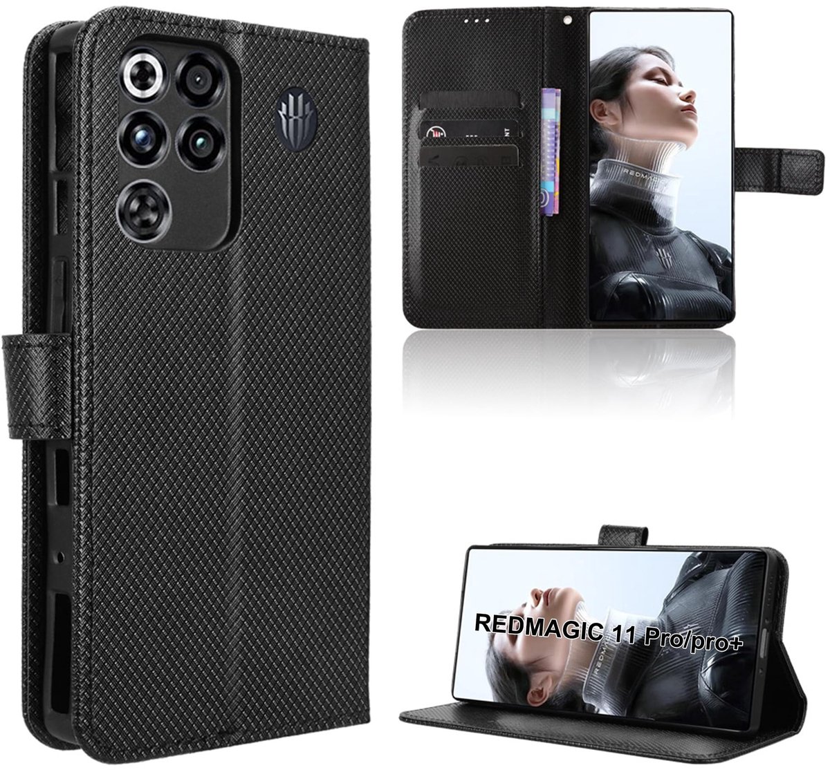Dailygoods- Vezelhoes met flip - Portefeuillestijl - Standfunctie - 3 Kaartvakken - Zachte TPU - Maximale bescherming - Telefoonhoes