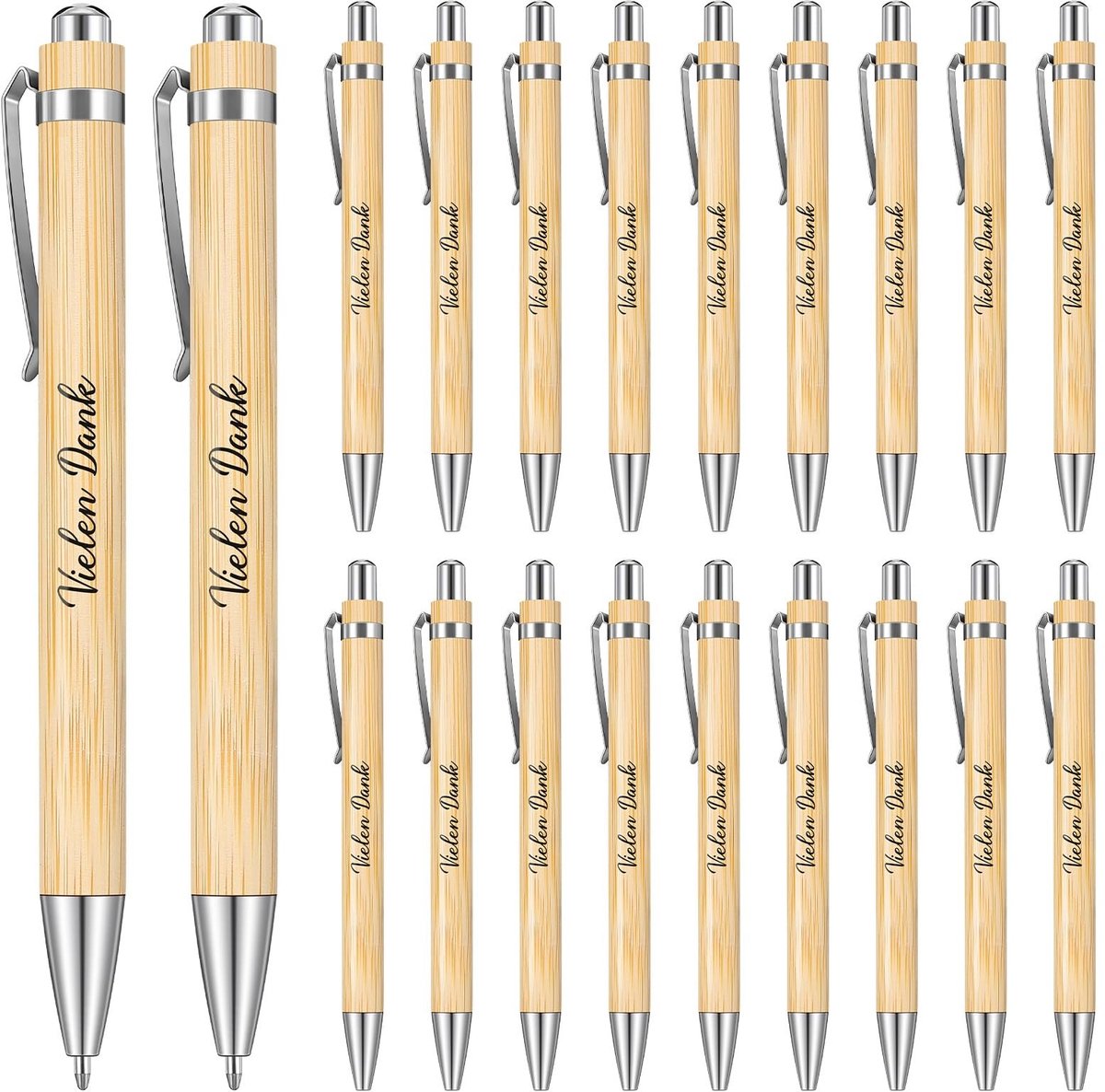 Dailygoods- Bedankpen 20 Stuks - Houten Balpen - Intrekbare Pen - Gravure "Hartelijk Dank" - Bedank Cadeau - Praktisch Geschenk - Bedankcadeau