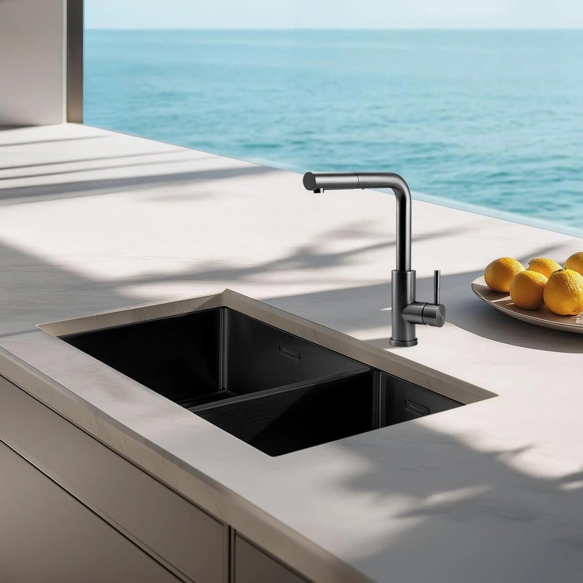 Pure.Sink Comfort 1,5 anderhalve PVD gun metal spoelbak 34+18 cm grote bak links PCM341840-61