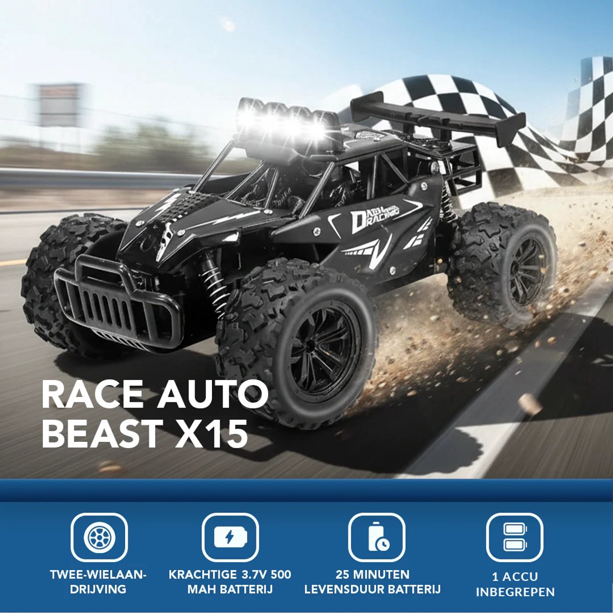 Little Monkeez RC Bestuurbare Auto X15 Beast - 1:16 All-Terrain met 30+ Min Speeltijd - 15 km/h — afbeelding 7