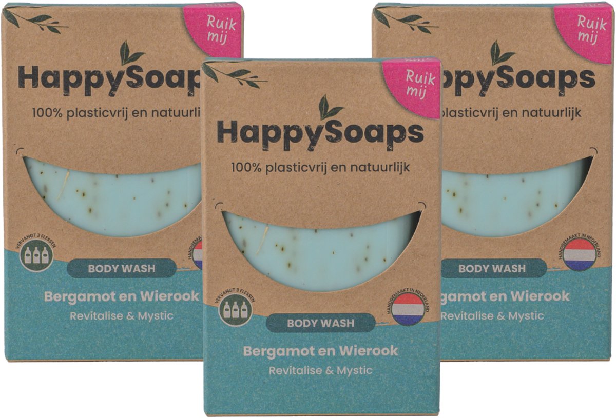 HappySoaps Bergamot en Wierook – 3x Body Wash Bar – Natuurlijke Doucheverzorging – Bergamot Wierook – Voordeelverpakking