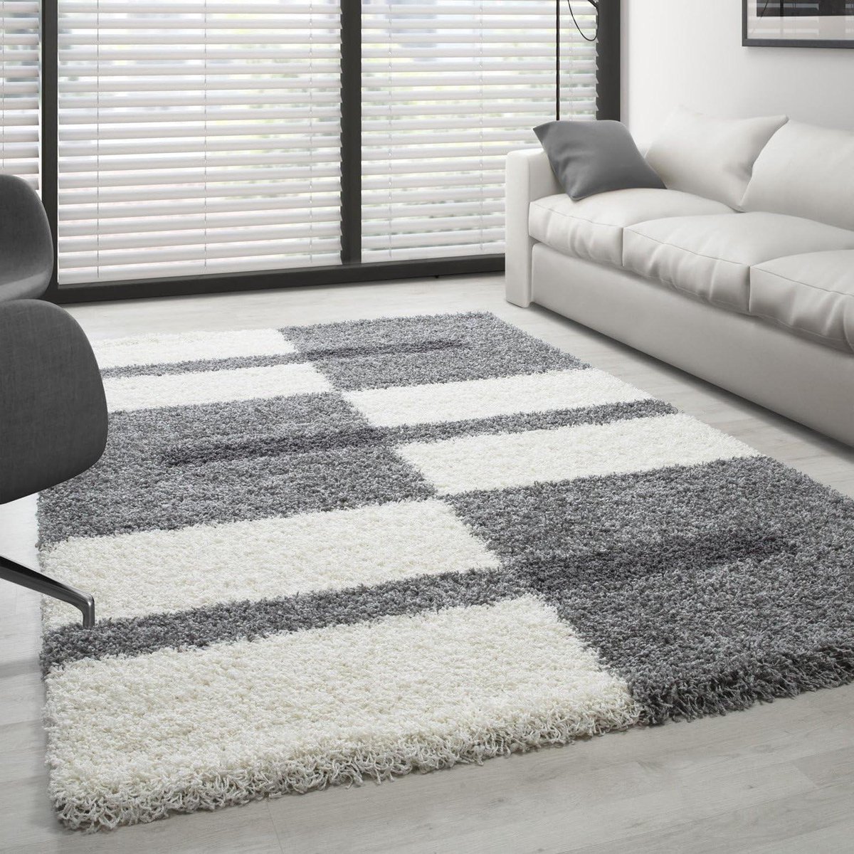 Hoogpolig Shaggy Tapijt - Pluizig Vloerkleed - Woonkamer Decoratie - Modern Ruitpatroon - 120 x 170 cm - Lichtgrijs