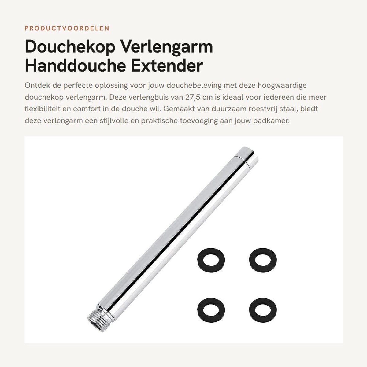 Dailygoods- Doucheverlengbuis 27,5 cm - Roestvrij Staal - G1/2 Schroefdraad - Douchekop Verlengarm - Slijtvast - Eenvoudig te Installeren - Douchearm