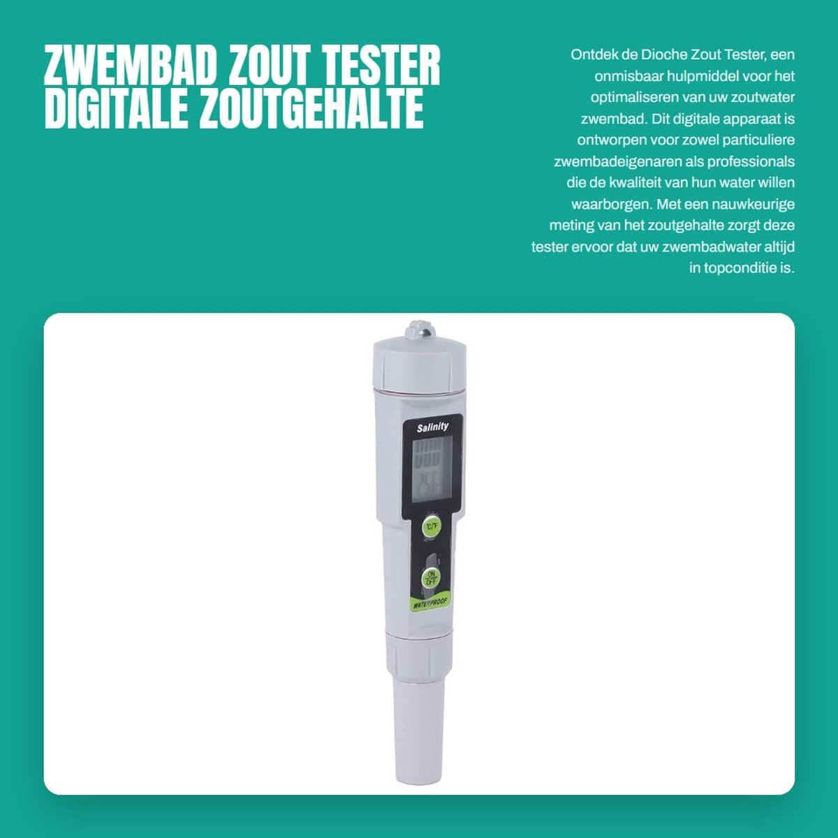 Dailygoods - Zwembad Zout Tester - Digitale Zoutgehalte Meter - Perfect voor Zoutwater Zwembaden - Compact Formaat - Zout Water Tester - Eenvoudig in...