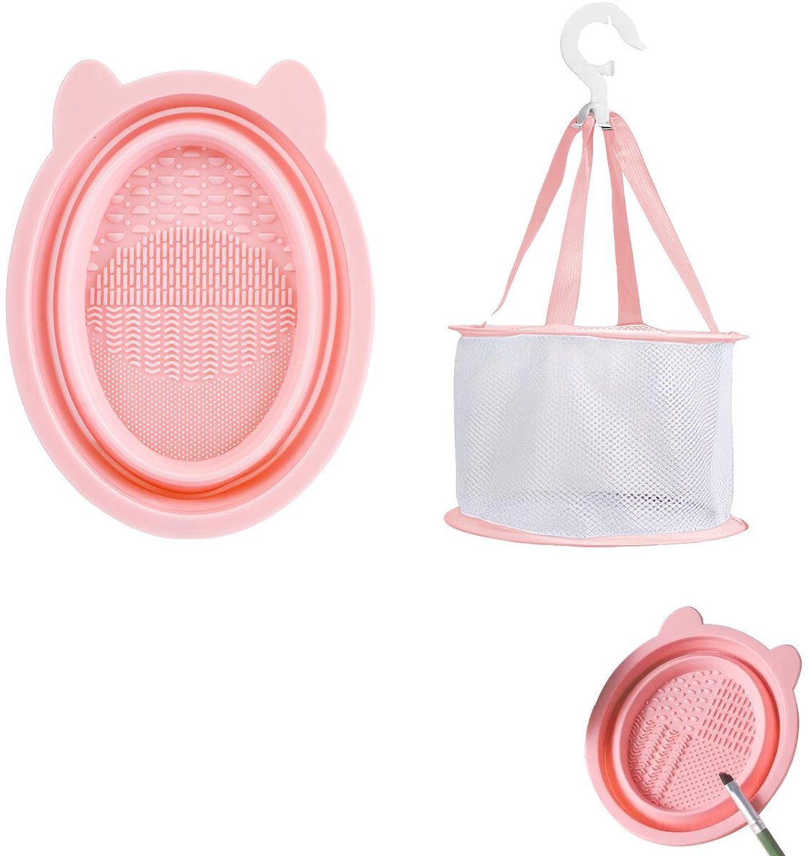 Dailygoods- Reiningsmat Opvouwbaar - Borstel Reiniger - Draagbaar Wasgereedschap - Droogmand - Sneldrogend Net - Siliconen Design - Borstelreiniger