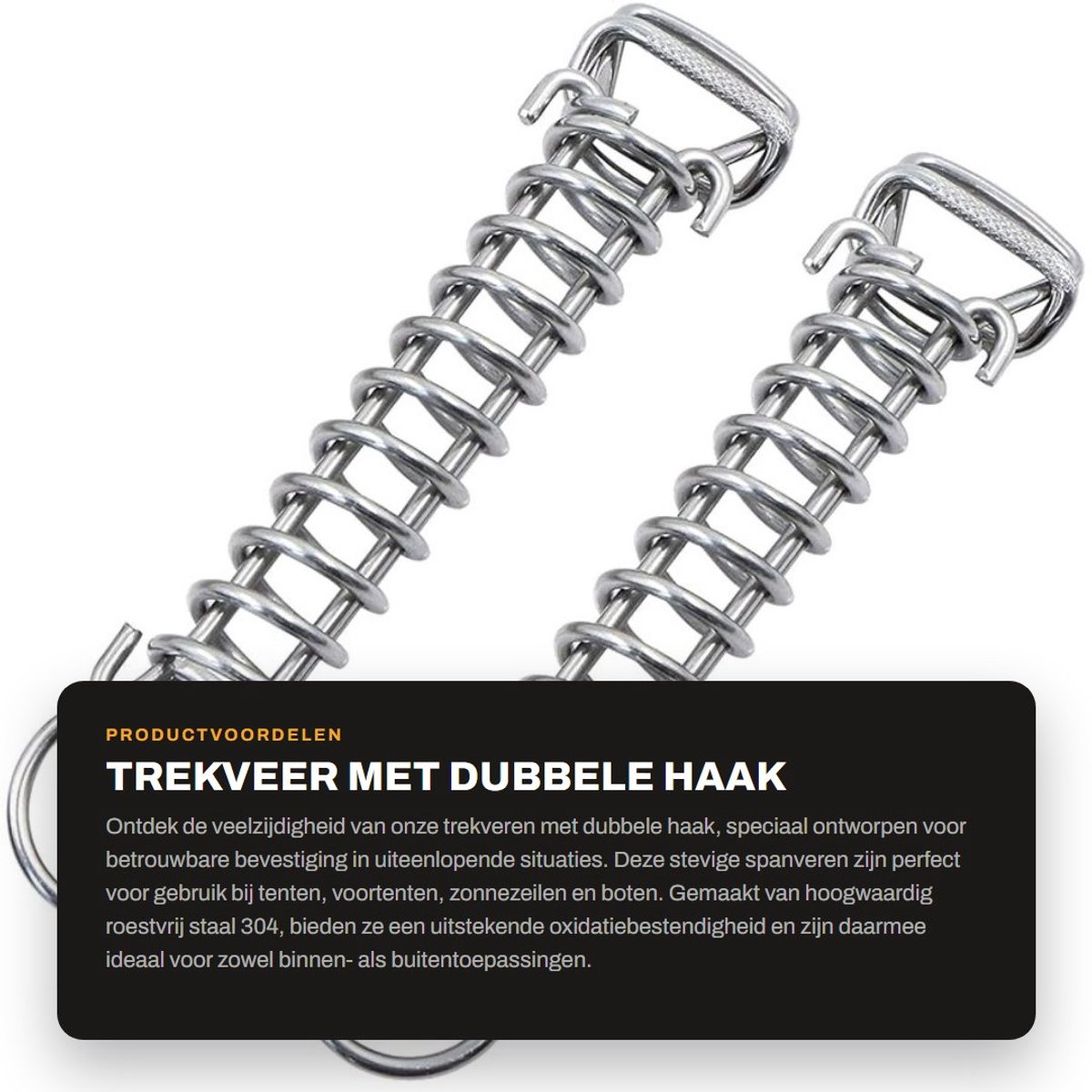 Dailygoods- Trekveer met dubbele haak - set van 2 - roestvrij staal - spanveer - bevestigingsaccessoires - hoge oxidatiebestendigheid