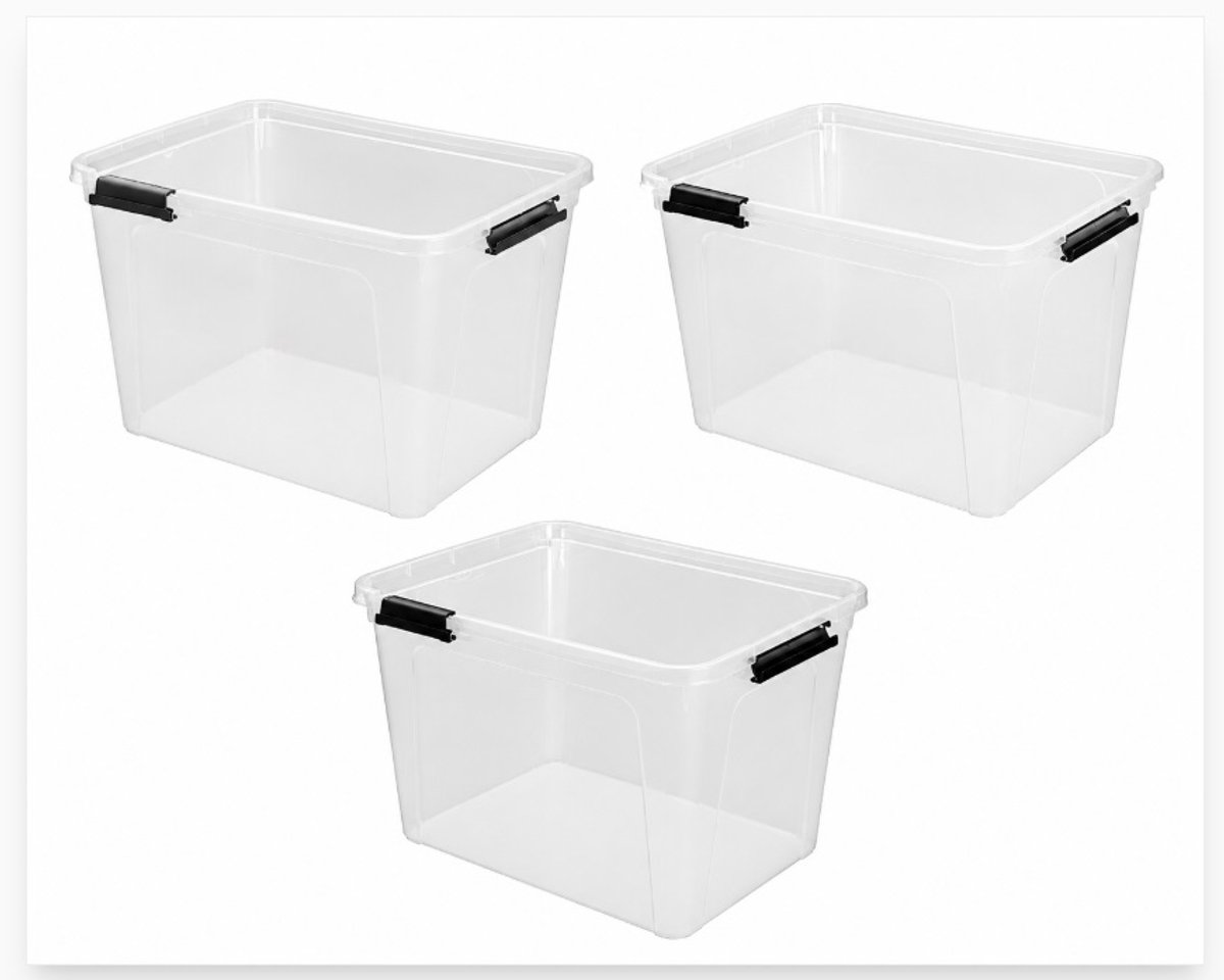 Opbergboxen zonder deksel 26,6 liter kunststof transparant 40 x 40 x 27 cm set van 3 stuks