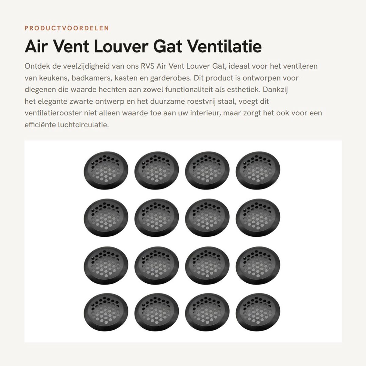 Dailygoods- Ventilatie Rooster Zwart - Ronde Ventilatie Rooster - Roestvrij Staal - 16 Stuks - Oppervlaktediameter 3,9 cm - Duurzaam en Corrosiebestendig - Luchtrooster