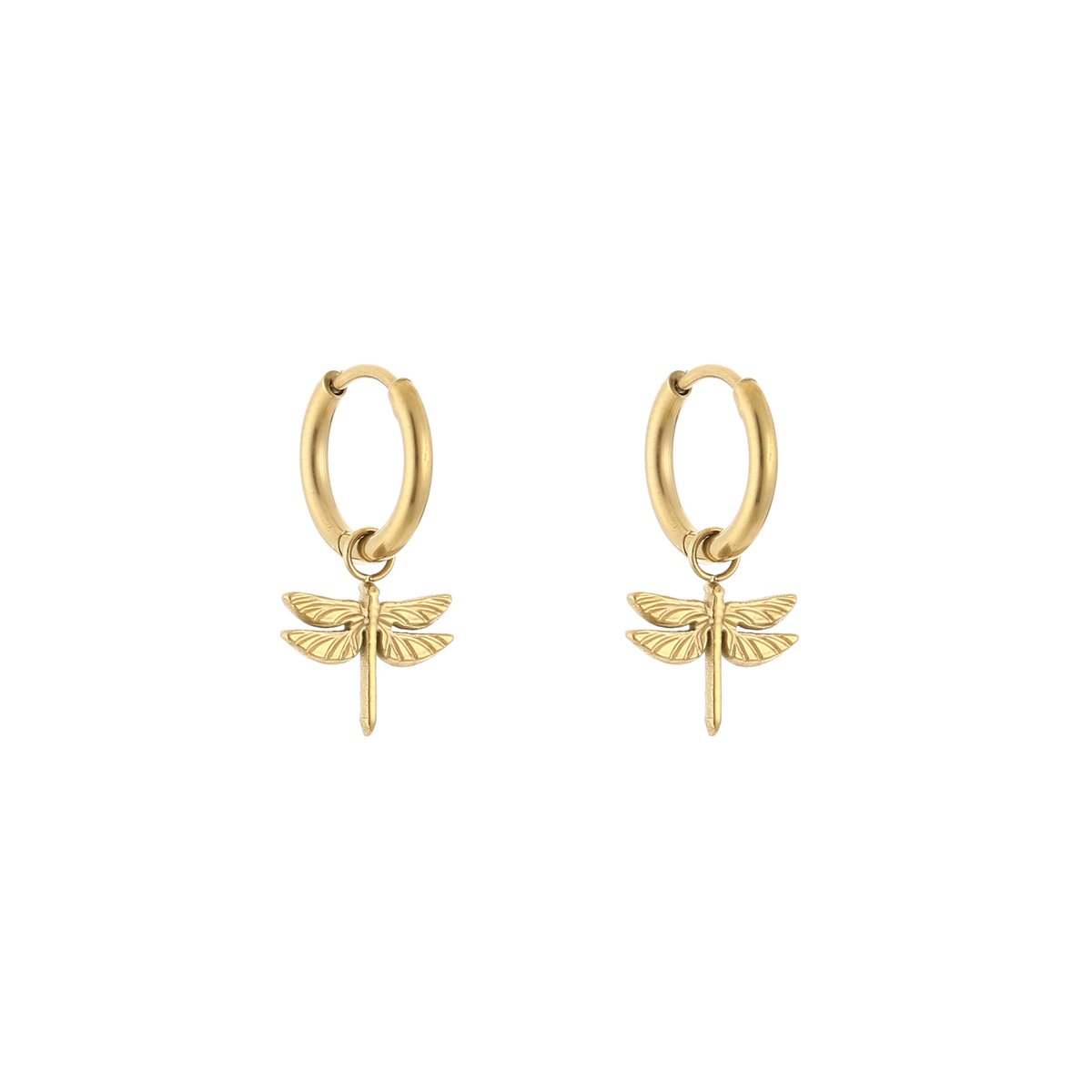 Minimalistische oorbellen libelle - Stainless steel - Gouden oorbellen - Oorhangers - Dames oorbellen - Oorbellen libelle - Michelle Bijoux - 2 x 1,50 cm - Kerst sieraden - Kerst cadeau - Sinterklaas - Moederdag - Valentijn - Cadeau voor dames
