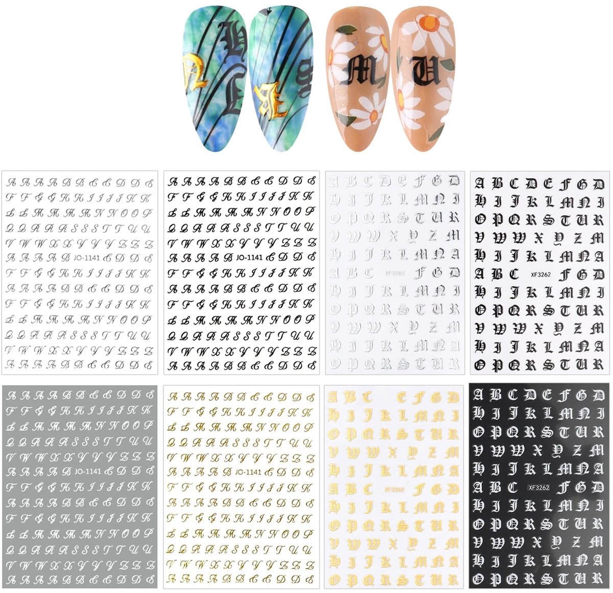 Dailygoods- Nagelstickers Zelfklevend - Nageldecoratie - Letterstickers - Retro Design - 8 Stuks - 10 x 8 cm