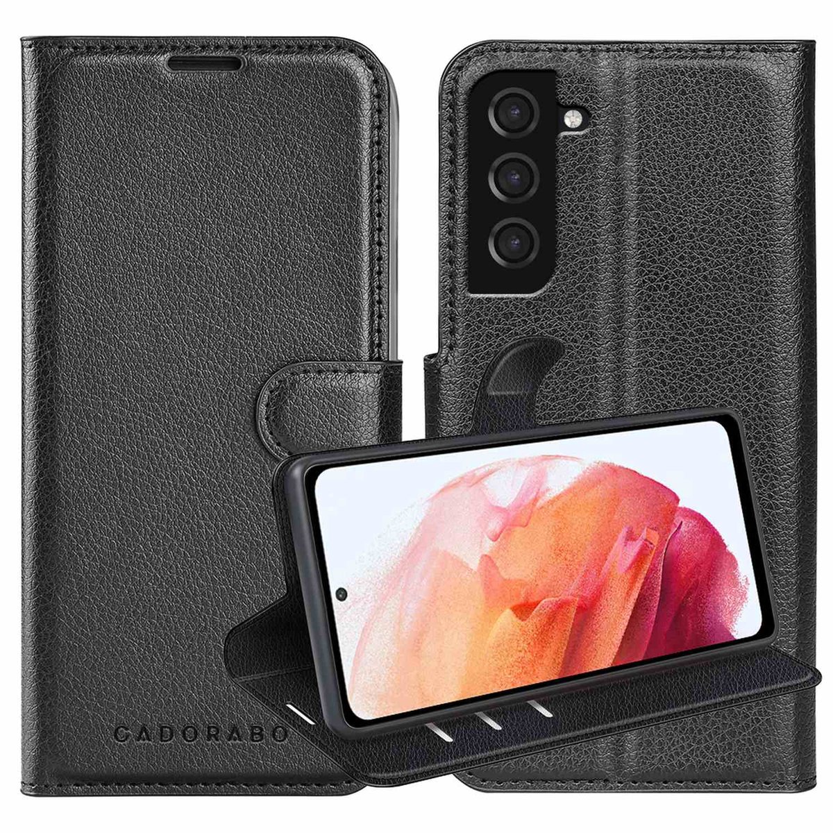Cadorabo Hoesje geschikt voor Samsung Galaxy S21 5G in PHANTOM ZWART - Beschermhoes met magnetische sluiting, standfunctie en kaartvakje Book Case Cover Etui
