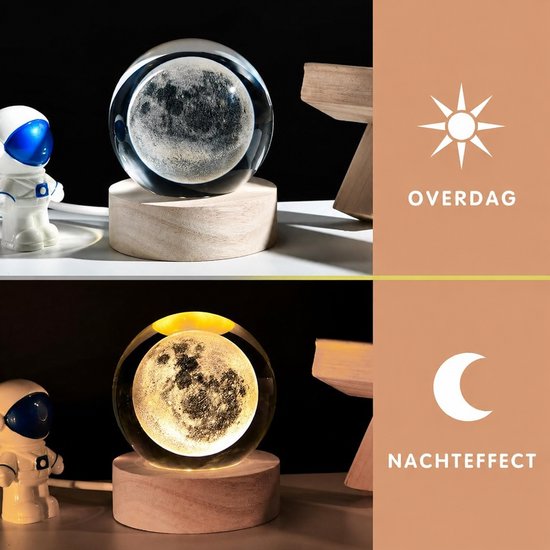 LAMON® LED Kristallen Tafellamp - USB 3D Maan Galaxy Globe Nachtlampje - Kinderen Kerst Decoratie Cadeau (Maan) van LAMON — afbeelding 2