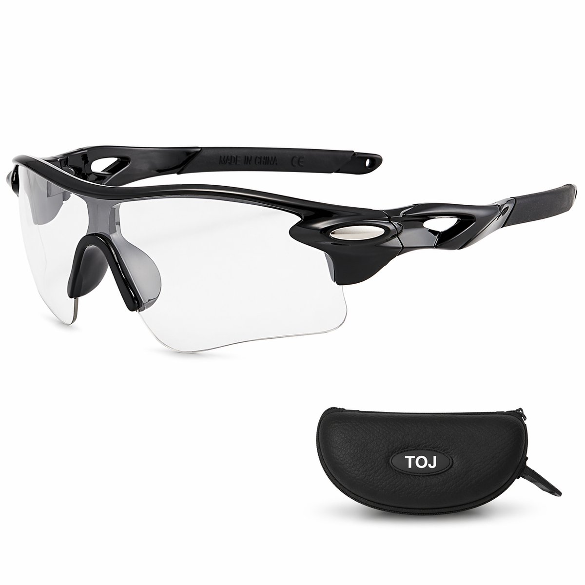 Fietsbril Met Hoes | Sportbril | Racefiets | Mountainbike | MTB | Sport Fiets Bril| Zonnebril | UV Bescherming | Zwart | Transparante Lens