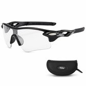 Fietsbril Met Hoes | Sportbril | Racefiets | Mountainbike | MTB | Sport Fiets Bril| Zonnebril | UV Bescherming | Zwart | Transparante Lens