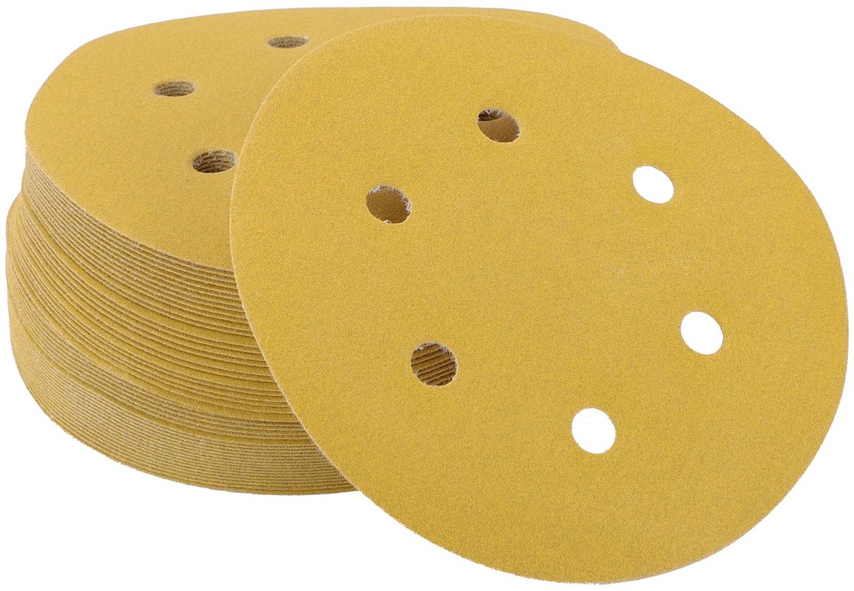 Dailygoods- Slijpschijven 15 cm - Korrel 220 - Set van 50 - Aluminiumoxide - Haak en ring - Kraftpapier - Schuurpapier