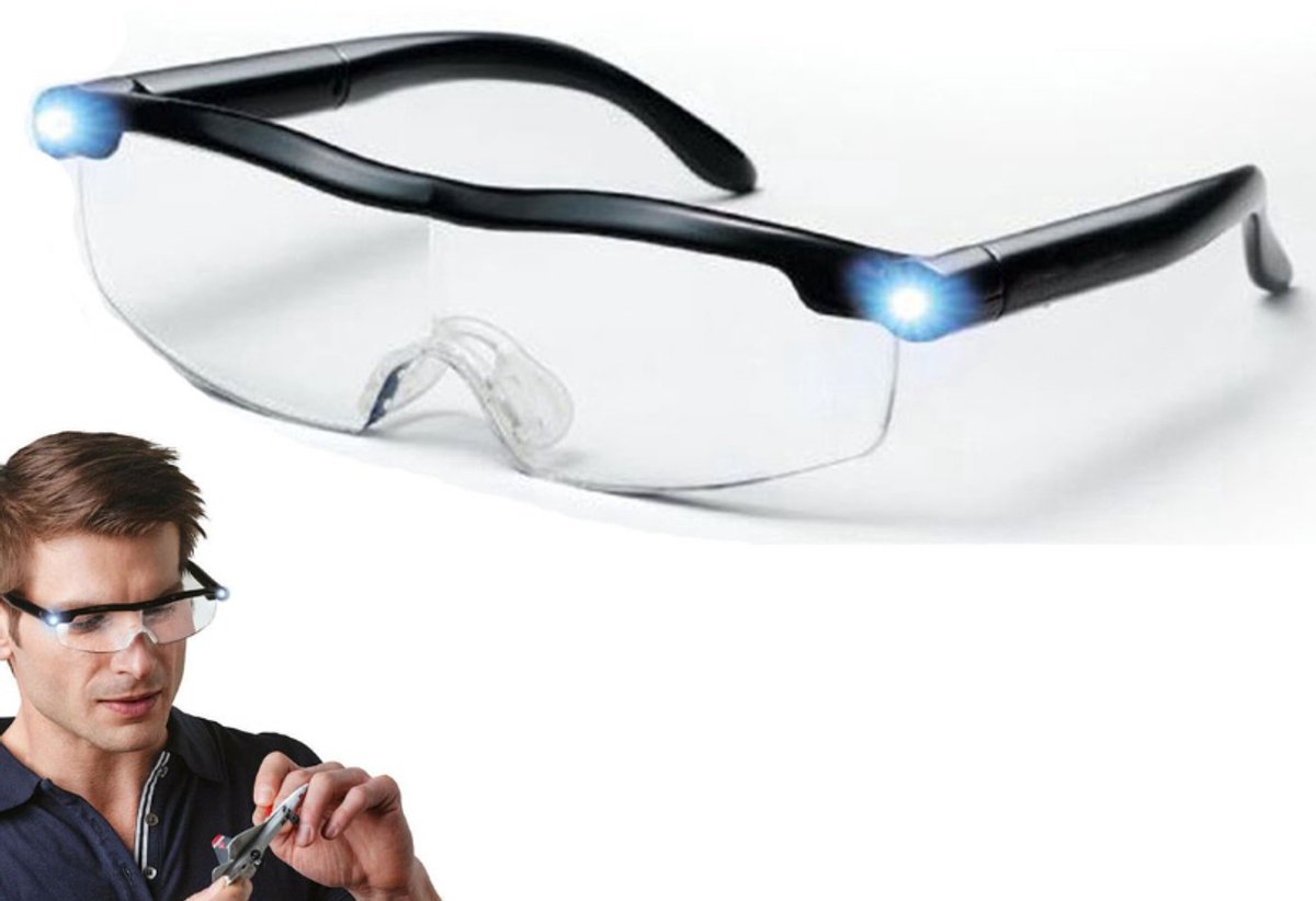 Vergrootglas Bril - Leesloep -bril -1 met blauw licht blokkeren- met LED verlichting - Vergroot 160% - Glazen+2.5 - Unisex - Loepbril - Vergrotende bril - Ergonomisch en stevig ontwerp