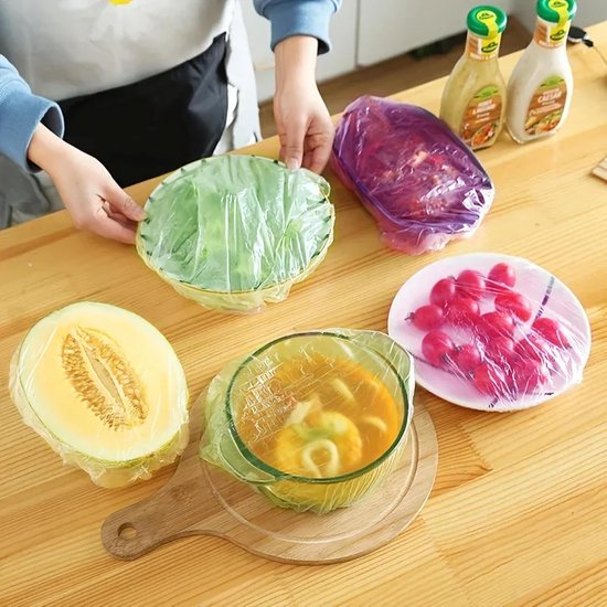 Set van 60 - Elastische Afdekfolie Voedselhoes - Vershouden van Voedsel, Maaltijden, Gerechten en Fruit - Vershoudzakjes - Vliegenkap - 16cm / 21cm / 27cm — afbeelding 3