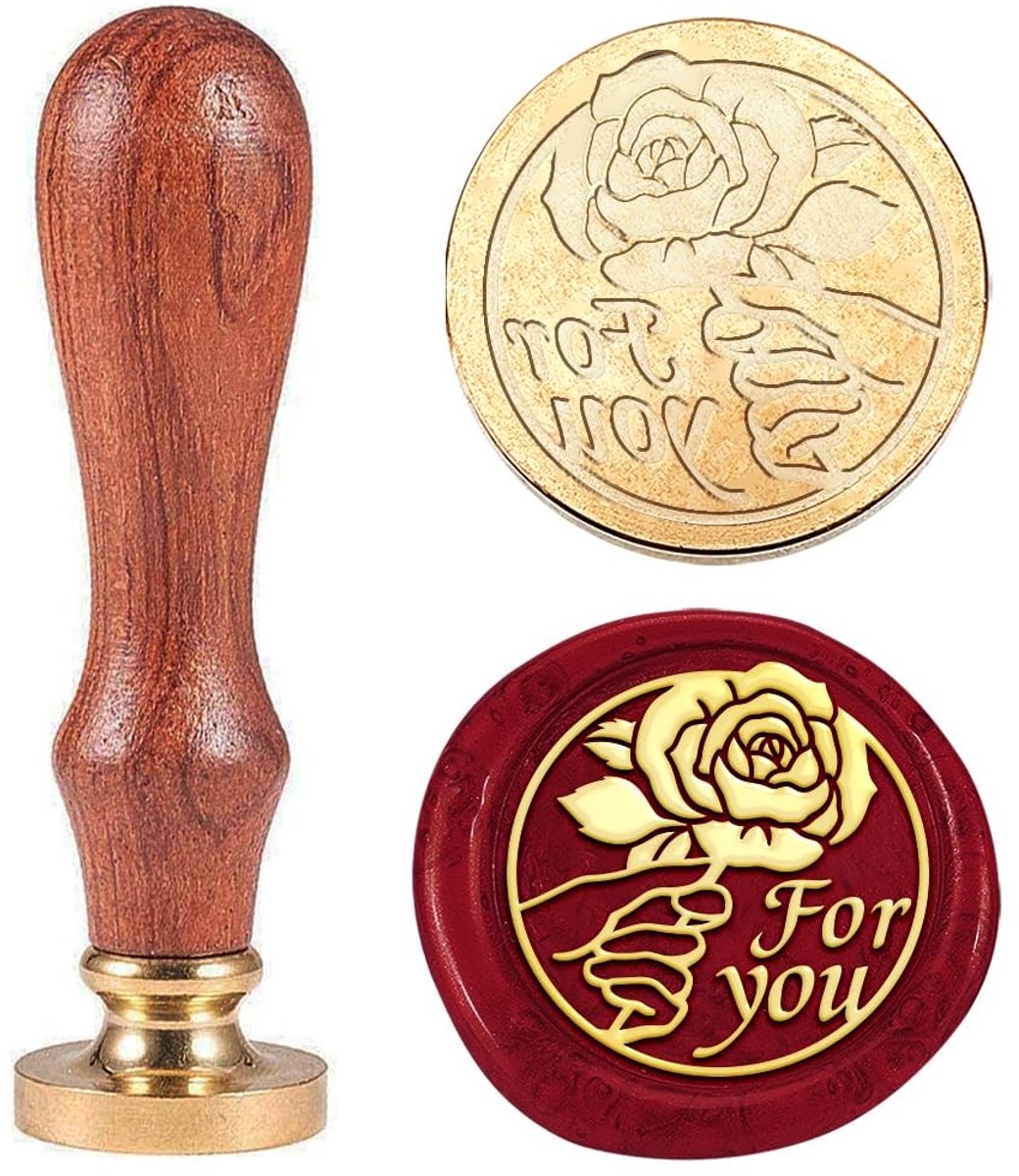 Dailygoods- Zegelstempel Vintage - Afneembare Messing Stempelkop - Houten Handvat - 30 mm - Rozenwas - Perfecte Afdichting - Waszegel