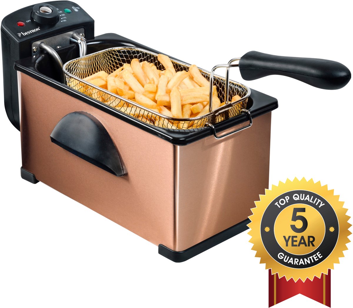Bol.com Bestron Frituurpan 3.5 liter - AF370CO - Friteuse 2000W - Kijkvenster - Koper - 5 jaar garantie - WK aanbieding