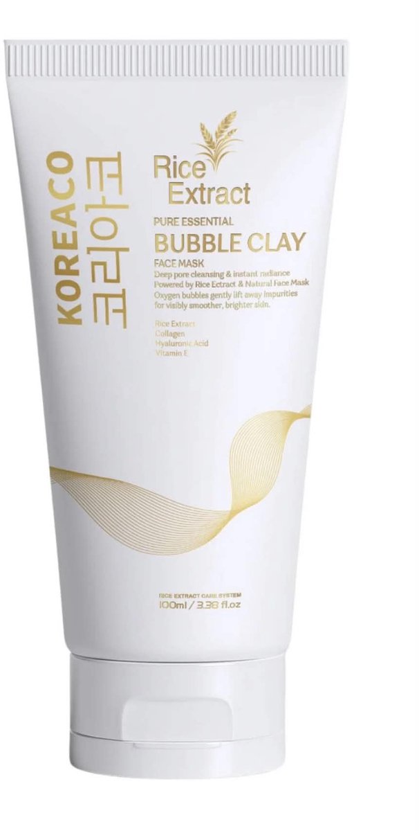 Koreaco Rice Extract Bubble Clay Mask – Koreaanse Bubble Kleimasker met Rijstextract, Collageen & Hyaluronzuur – Diepe Reiniging Gezichtsmasker – 100 ml