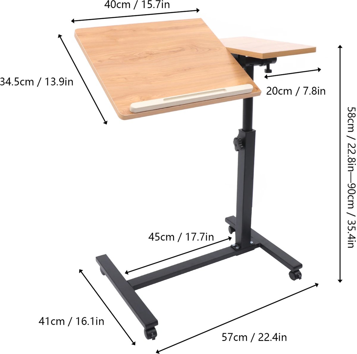 Bruinsma INEX Laptop bureau - Laptop tafel - Werktafel - Laptop stand - Laptoptafel op wielen - Hoogte verstelbaar - Hout - Zwart